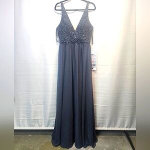 Morilee  by Madeline Gardner Elegant Charcoal Beaded Evening Gown